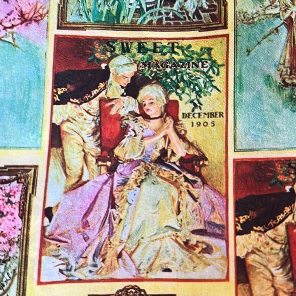 Vtg Renaar-Hollyvogue square polyester scarf with early 1900s pictures or ads - Picture 11 of 12